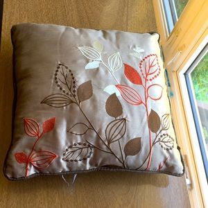 8/15 Brown, beige & orange leaf embroidered pillow
